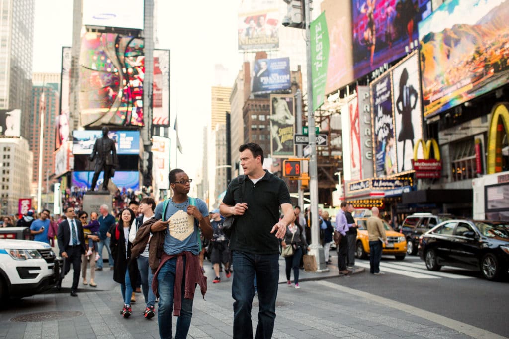 Peter Trautmann walking with student NYC Navigators Collegiate Ministry The Navigators