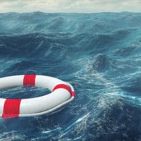 Buoyant in Turbulent Times | Doug Nuenke | Floating lifebuoy on a stormy sea.