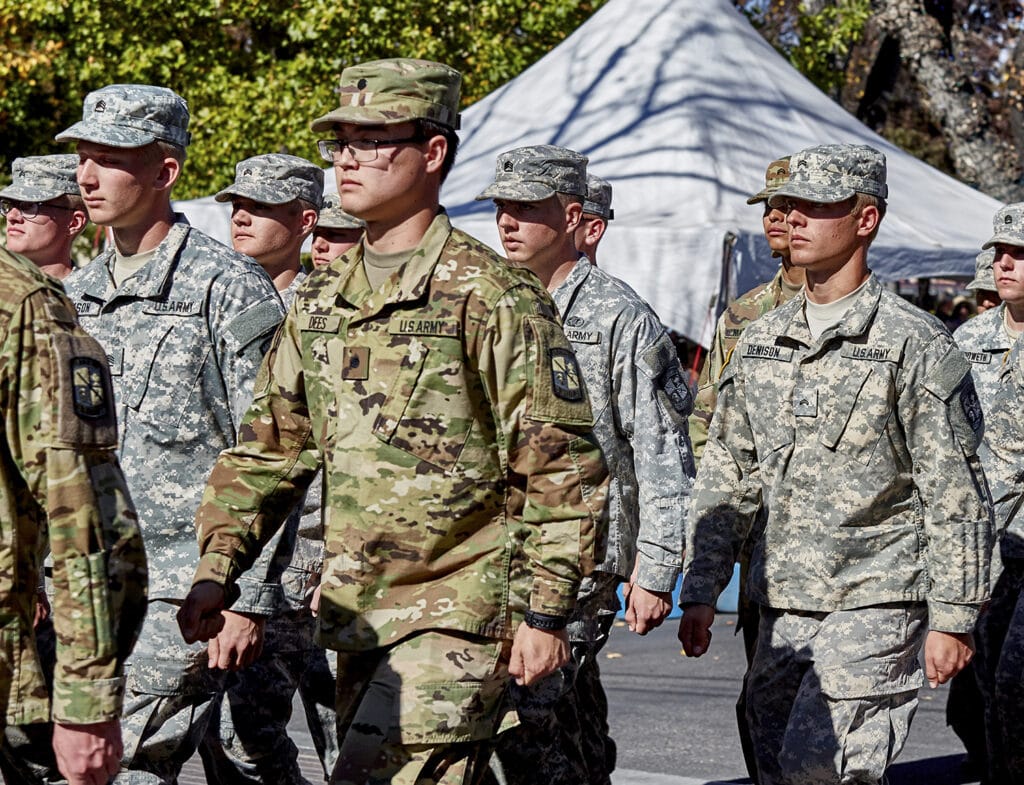 Prescott, Arizona, USA - November 11, 2017: Army ROTC marching in the Veterans Day Parade