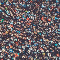 Multiples of One Million | Doug Nuenke | People crowd texture background. Bird eye view.