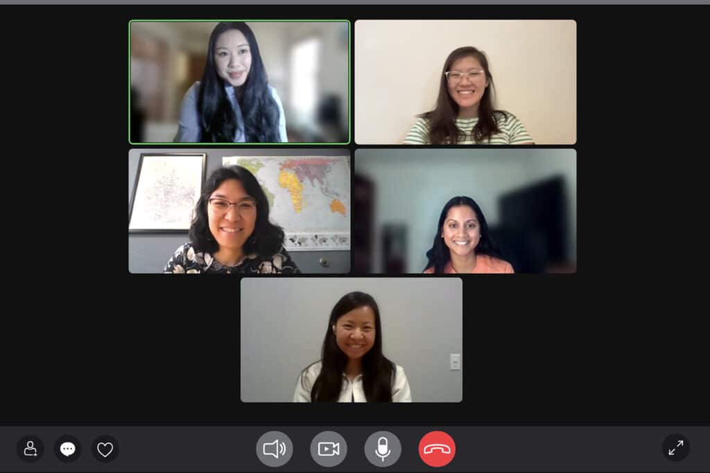 Five women meeting over video conferencing for their Disciplehip Learning Community.