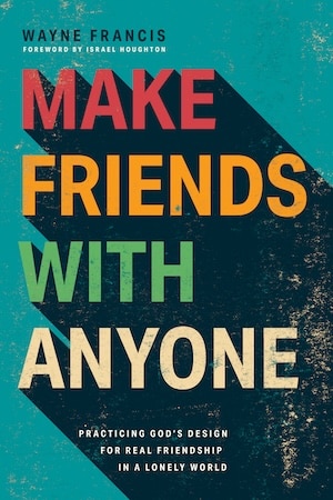 Book cover for 'Make Friends with Anyone' by Wayne Francis, teal and dark blue geometric design.